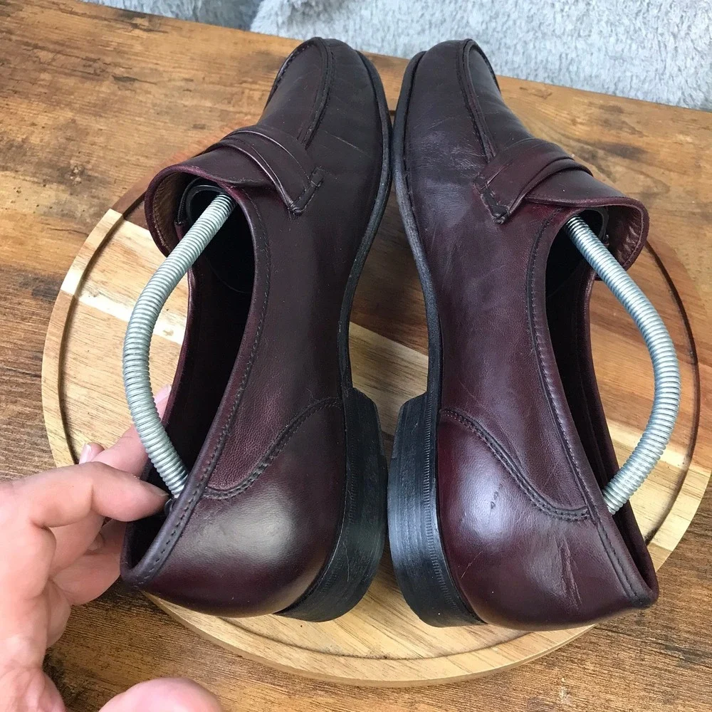 Allen Edmonds Bergamo Loafers Mens 11 D Burgundy Italian Leather Dress Shoes